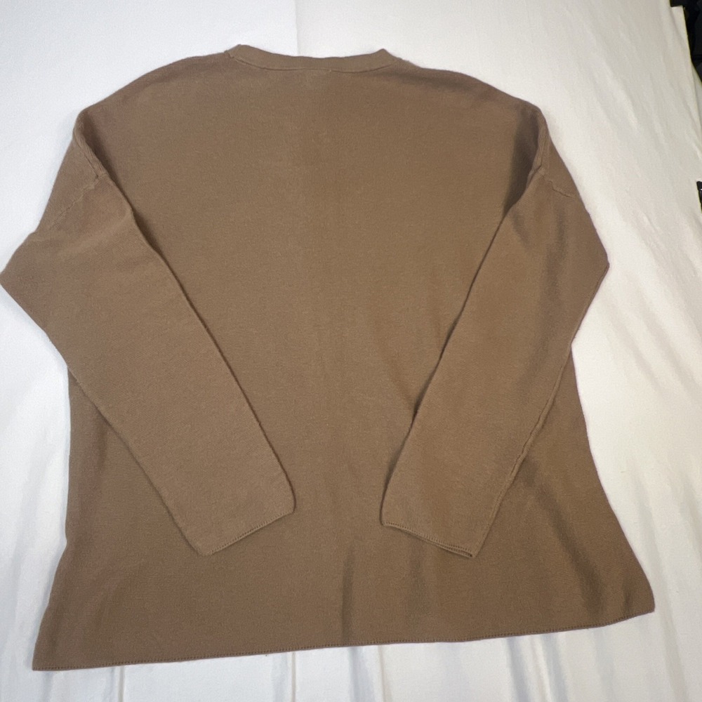 J. Jill Womens Medium Brown Cotton Knit Crewneck Long Sleeve Sweater Side Slit - Picture 7 of 7